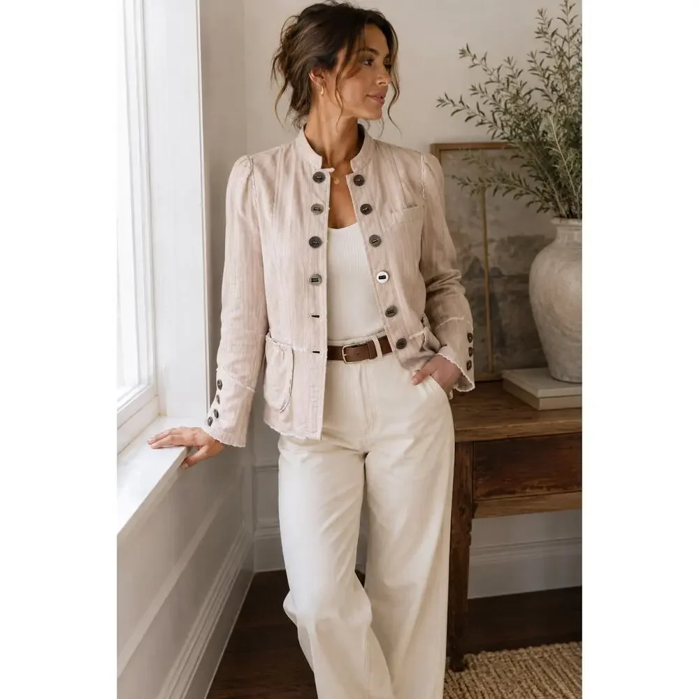 Marc Jacobs Blush Textured Jacket Eyelet Lace Trim Military Utility Size 8